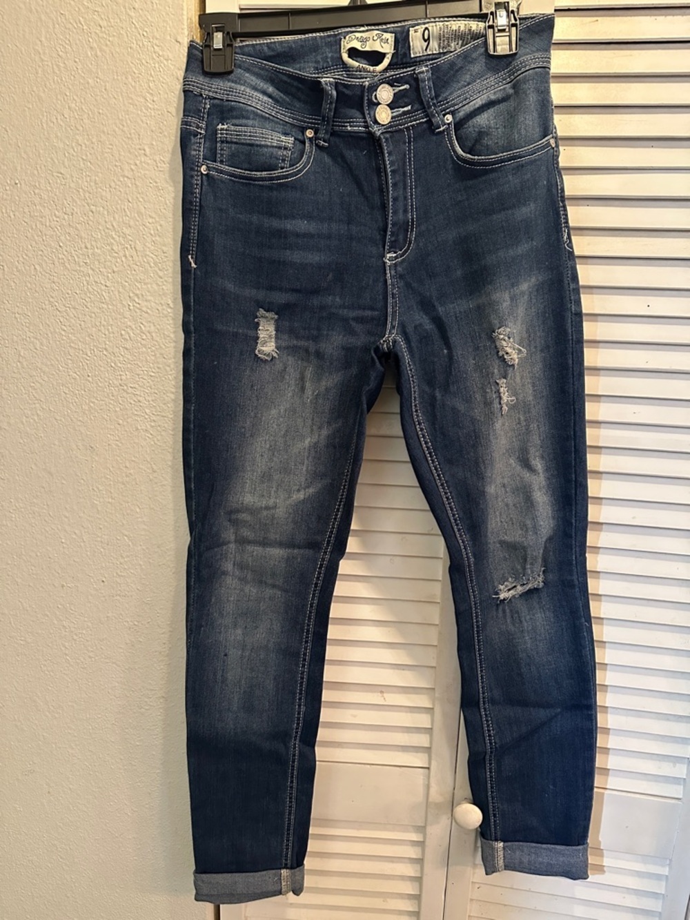 BONGO Women's Dark Blue Distressed Boyfriend Jeans